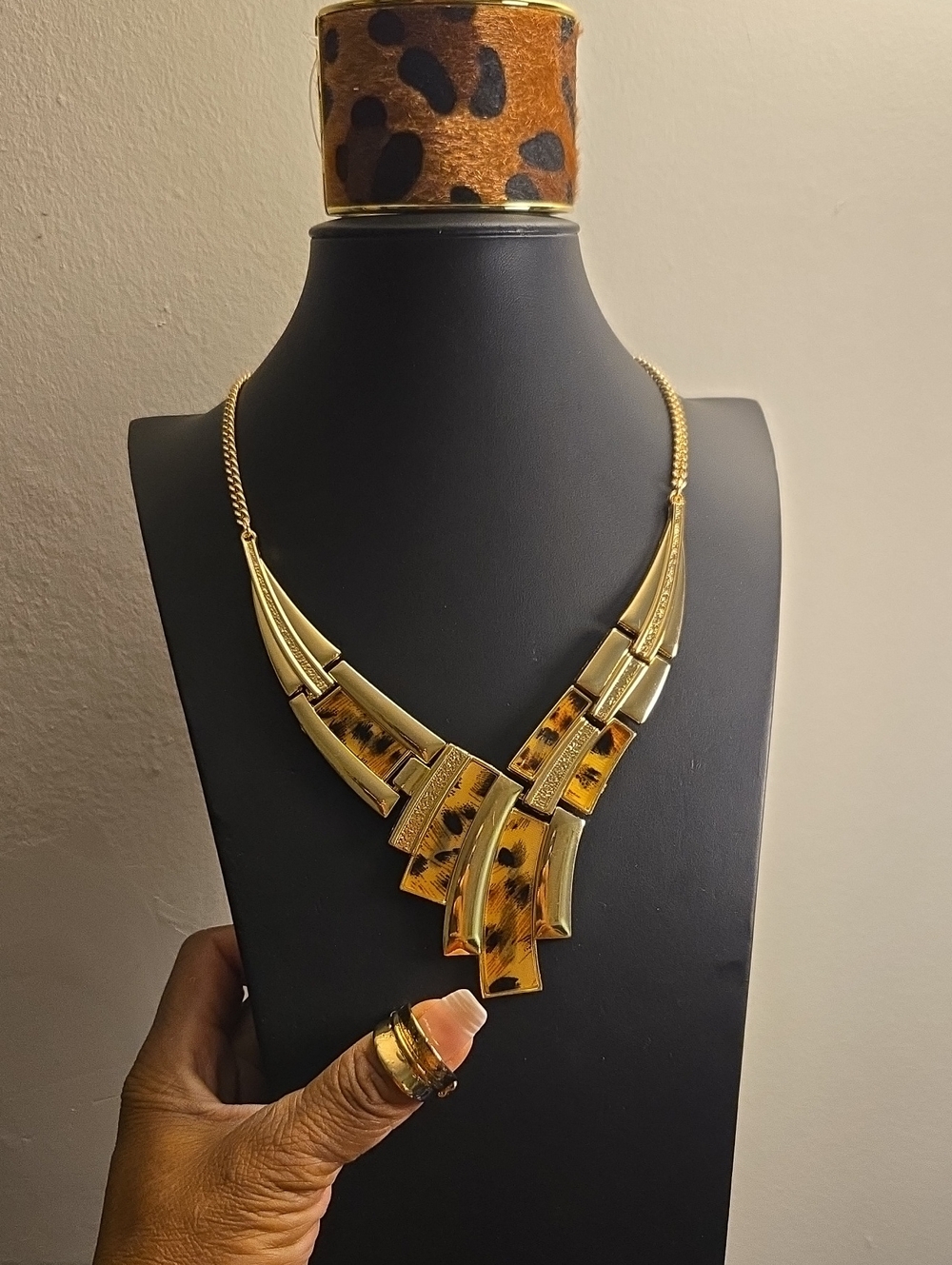 Gold and Leopard Statement Necklace - Women Jewelry